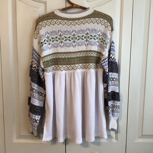 Free People Nordic Fair Isle Metallic Thermal Knit Oversized Sweater Size XS - Picture 6 of 9